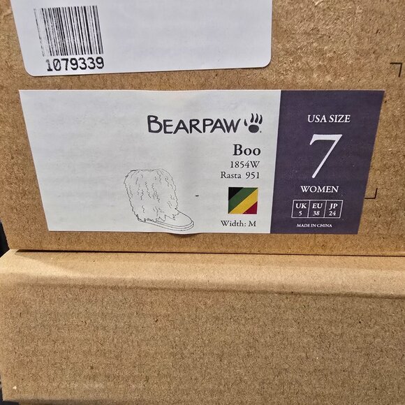 NEW BEARPAW Boo Real Lamb Fur Lined Boots "Rasta" Black / Multi Womens Size 7 - Picture 10 of 13